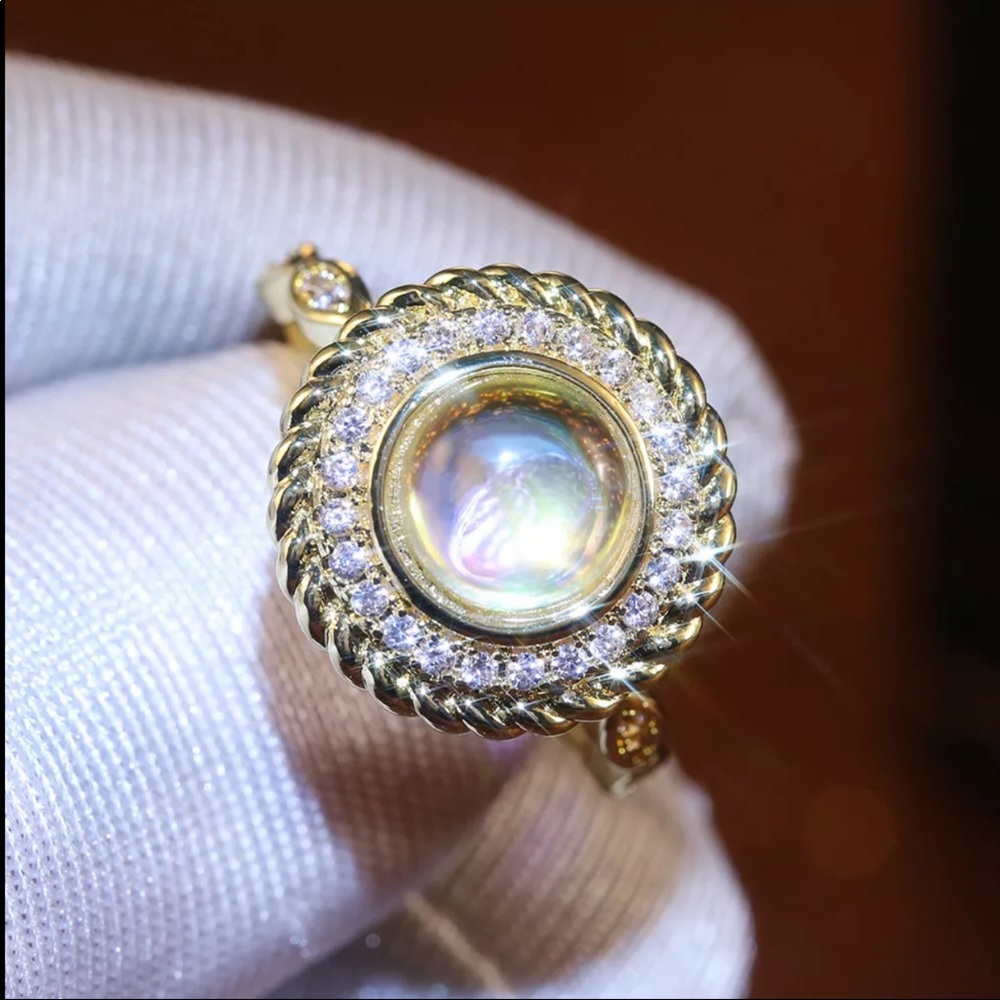New Yellow Gold Plated Clear Opal Diamond Ring - Picture 5 of 6